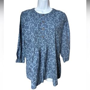 Utsa Blue Floral Tunic Top Women’s Size Medium